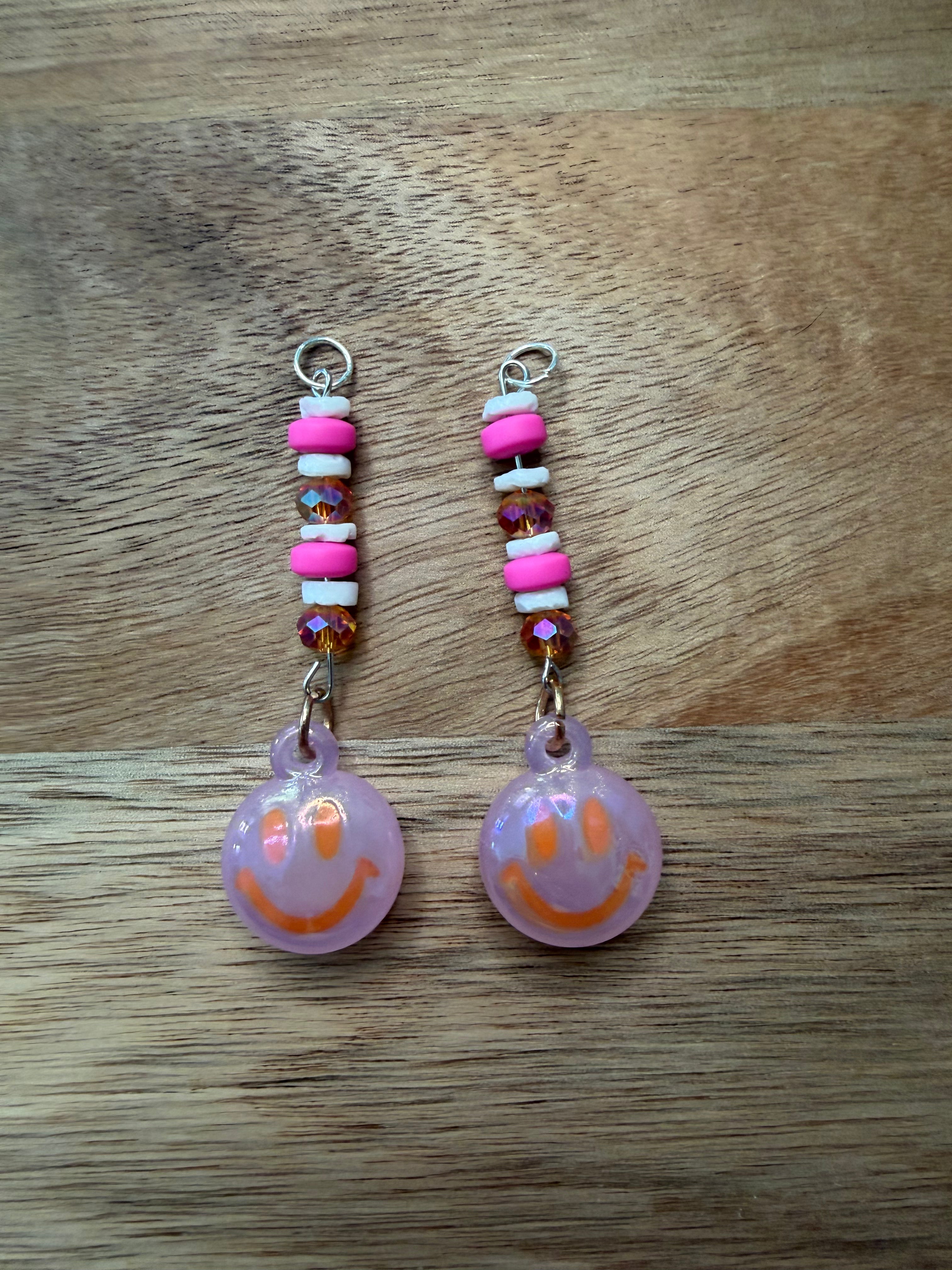 Pink and Orange Smiley Dangles