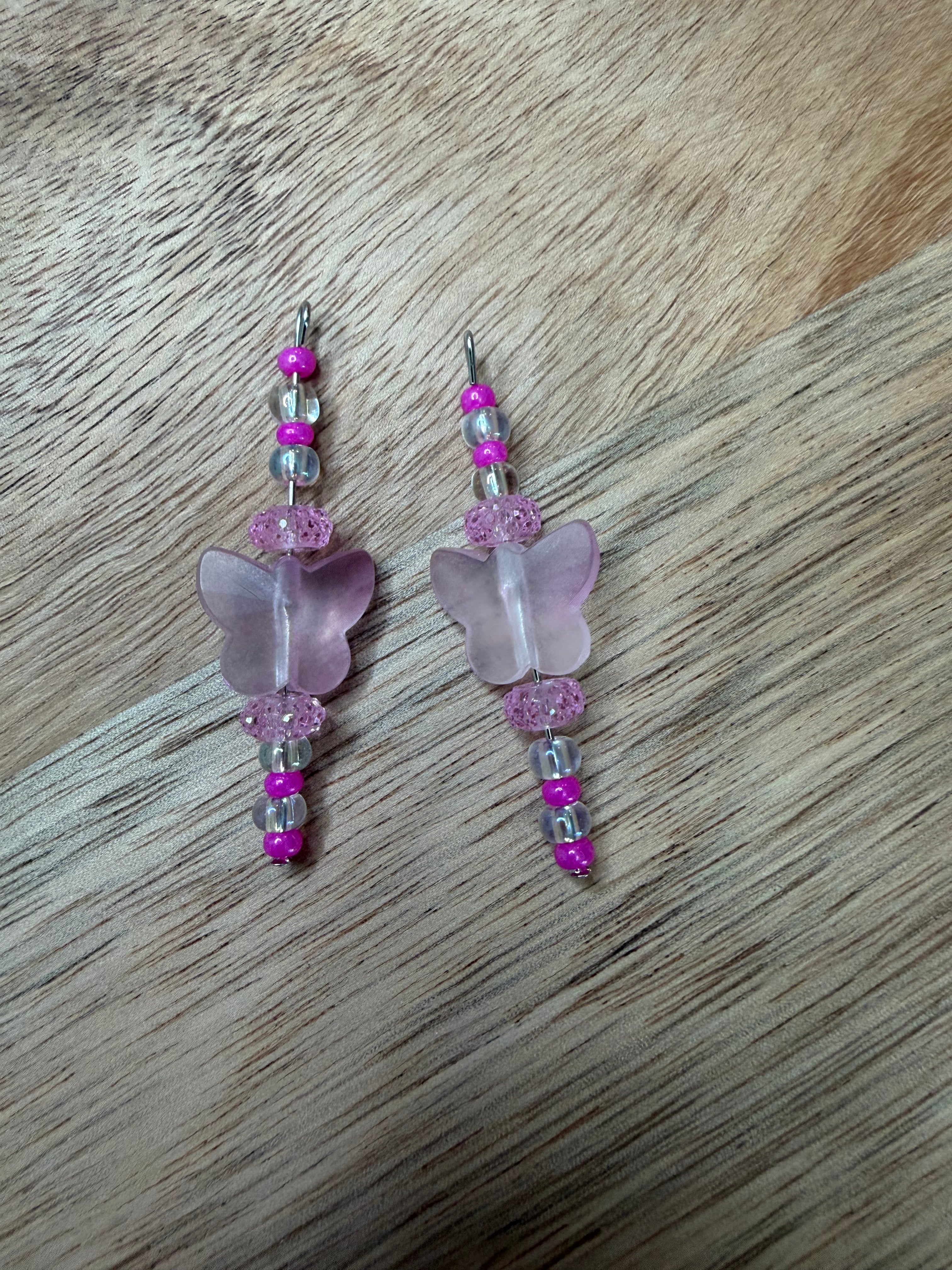 Pink Butterfly Dangles